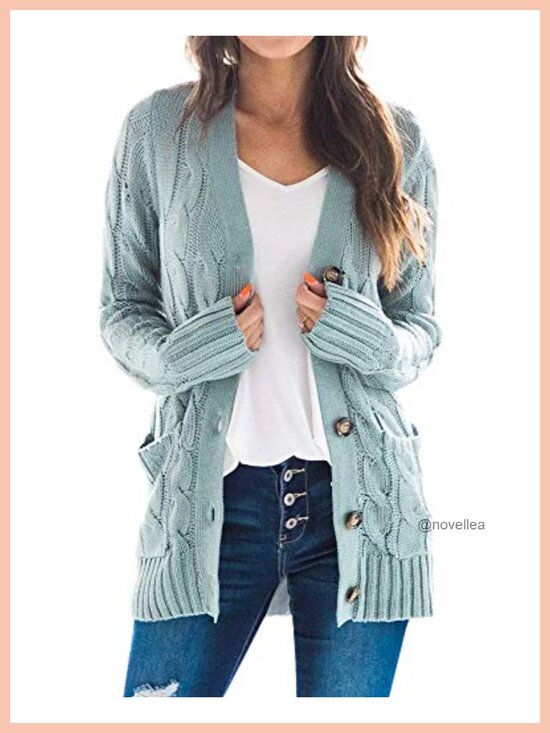 Sweaters - Women's Cable Knit Cardigan Button Down Open Front Long Sleeve Sweater Coat
